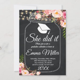 She Did It - Chalkboard Graduation Party Invitation