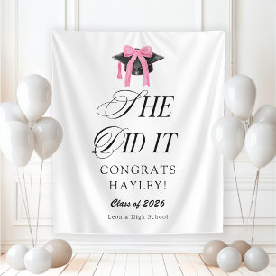 She Did It Coquette Girly Graduation Party Tapestry