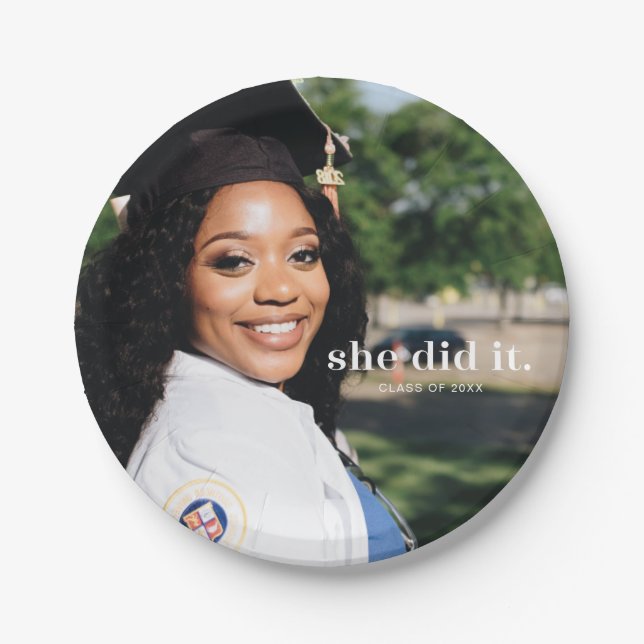 She Did It Custom Graduation Photo Paper Plate (Front)