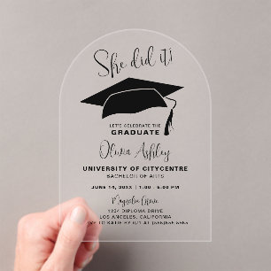 She Did It Elegant Graduation Acrylic Invitations
