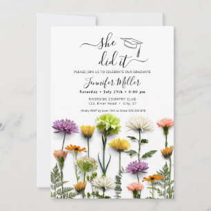 She did it Floral Graduation Party announcement