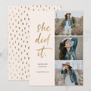 She Did It Gold Script Graduation Announcement