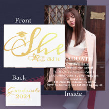 She Did It Grad Party Invitation 1 Photo Foil Card
