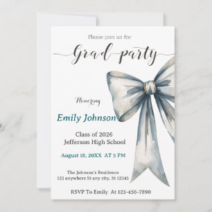 She did it Graduation invitation Photo Blue Bow