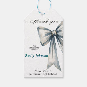 She did it Graduation invitation Photo Blue Bow  Gift Tags