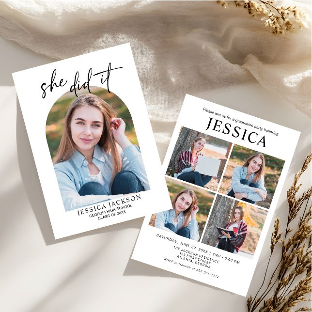 She Did It Graduation Multi Photo Invitation (Creator Uploaded)