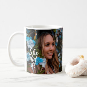 She did it, Graduation Party Gift Add Photo Modern Coffee Mug