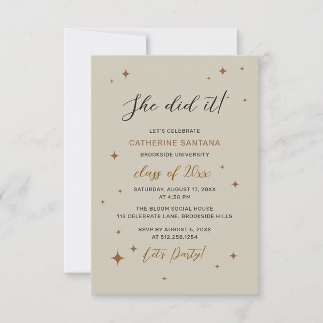 She Did It Graduation Party Invitation Elegant (Front)