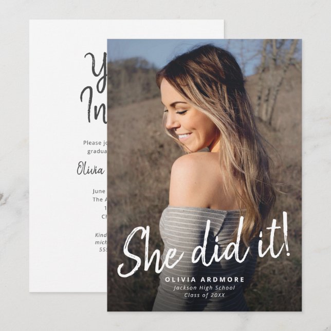 She Did It! Graduation Photo Invitation (Front/Back)
