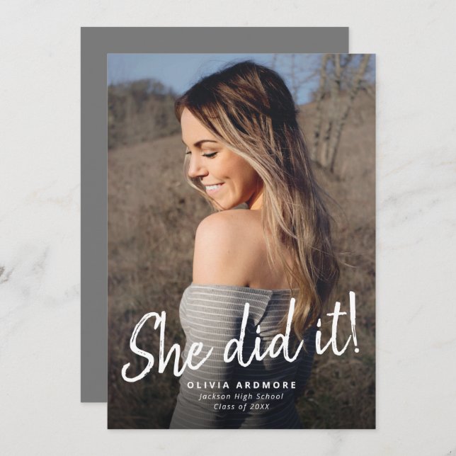 She Did It! Graduation Photo Invitation (Front/Back)