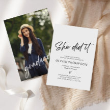 She Did It Graduation Photo Invitation