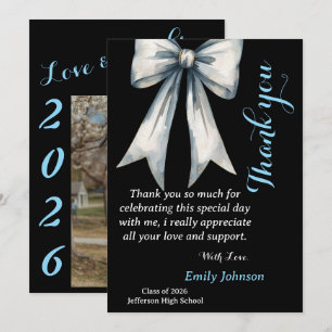 She did it Graduation Thank you Photo Blue Bow Invitation