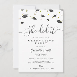 SHE DID IT! Modern Graduation Party Invitation