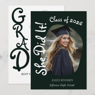 She Did It! Modern Photo Graduation Party  Invitation