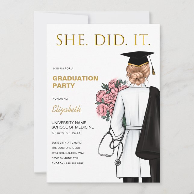 She Did It Nurse Medical School Graduation Invitation (Front)