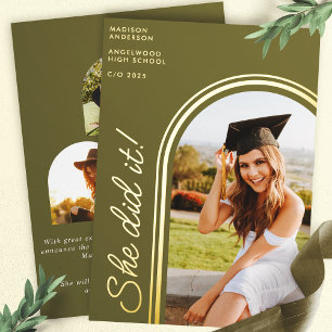 She Did It Olive Modern Arch Photo Graduation