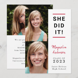 She Did It Photo Graduation Announcement