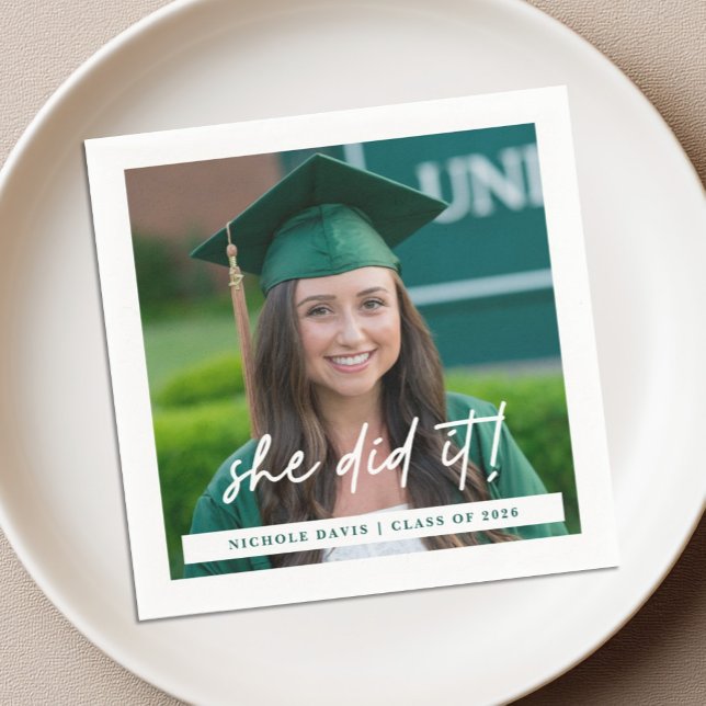 She Did It Photo Graduation Napkin (Creator Uploaded)