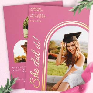 She Did It Pink Modern Arch Photo Graduation