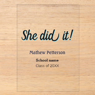 She did it simple black classy modern graduation acrylic invitations