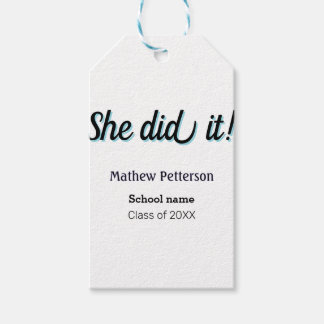 She did it simple black classy modern graduation gift tags