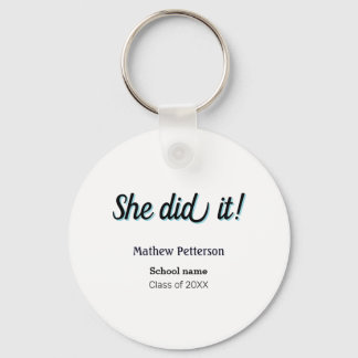 She did it simple black classy modern graduation keychain