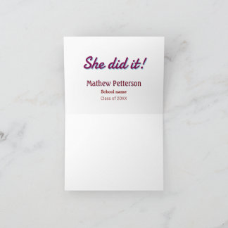 She did it simple black classy modern graduation thank you card