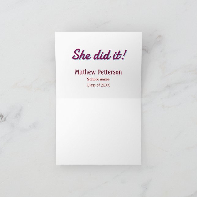 She did it simple black classy modern graduation thank you card (Inside)