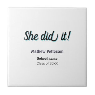 She did it simple black classy modern graduation tile