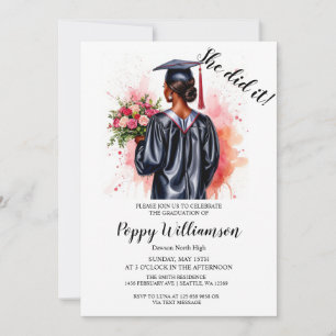 She Did It Watercolor Graduation  Invitation