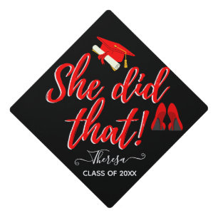 She Did That Diploma & Red High Heels Urban Gradu Graduation Cap Topper