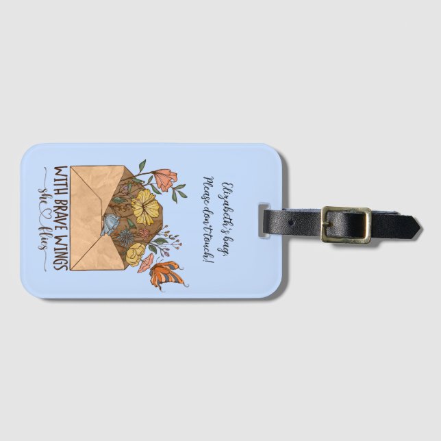 "She Flies" luggage tag with address card (Front Horizontal)