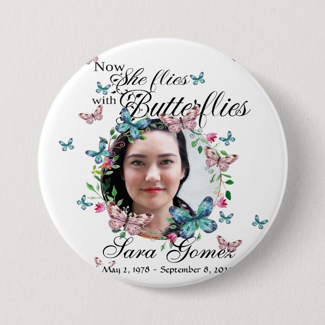 She Flies with butterflies Button (Front)