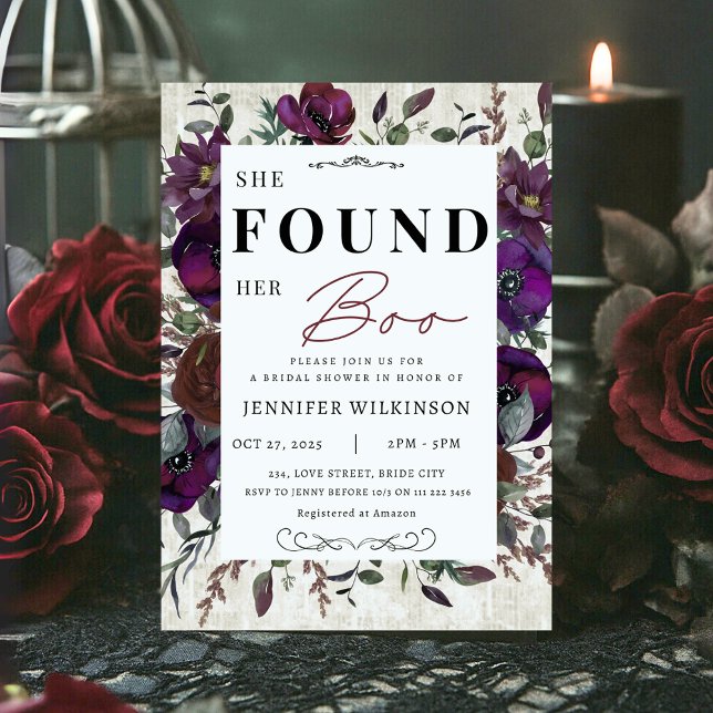 She Found Her Boo Floral Halloween Bridal Shower Invitation (She Found Her Boo Floral Halloween Bridal Shower Invitation)
