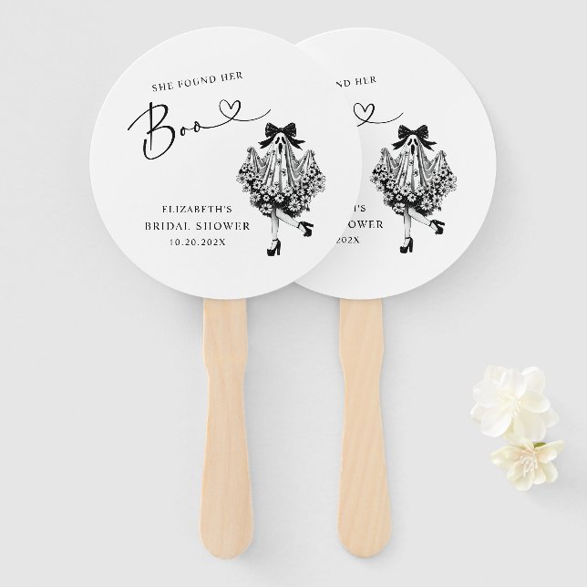 She Found Her Boo Ghost Floral  Bridal Shower Hand Fan (Front and Back)