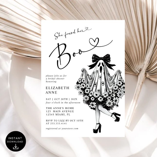 She Found Her Boo Ghost Floral  Bridal Shower Invitation (Creator Uploaded)