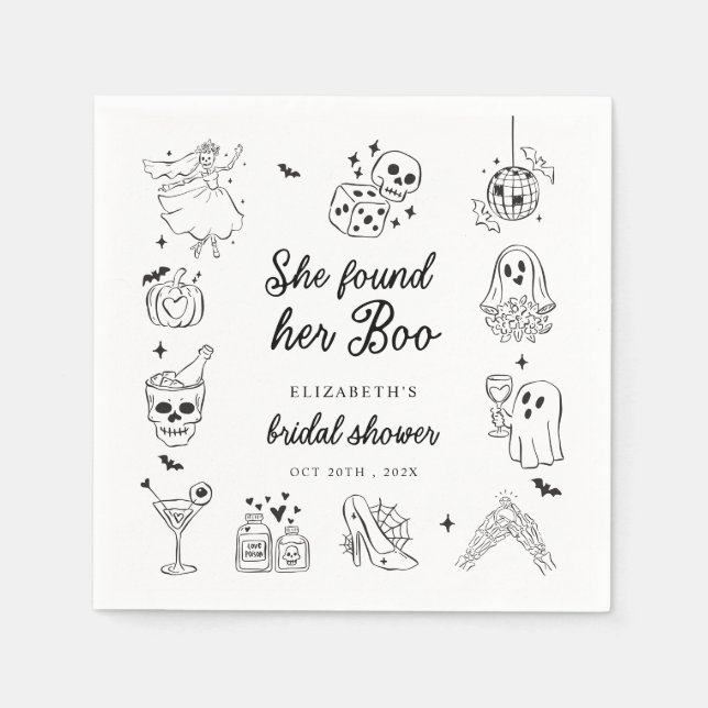 She Found Her Boo Ghost Floral Bridal Shower Napkin (Front)