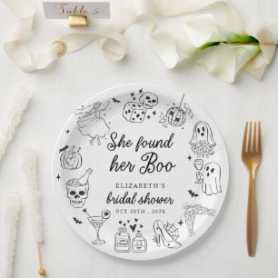 She Found Her Boo Ghost Floral Bridal Shower Paper Plate