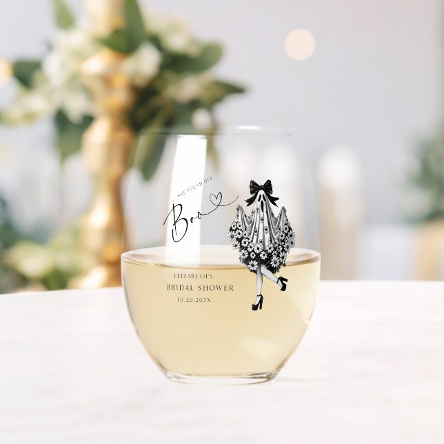 She Found Her Boo Ghost Floral  Bridal Shower Stemless Wine Glass (Insitu (Wedding))