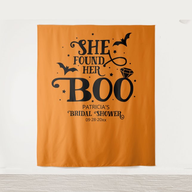 She Found Her Boo Halloween Bridal Shower Backdrop Tapestry (Front)