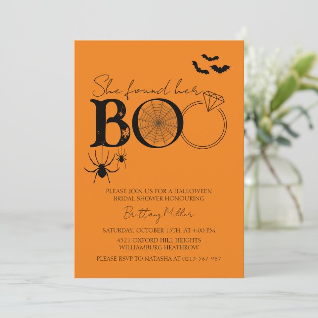 She Found Her Boo Halloween Bridal Shower Invitation (Standing Front)
