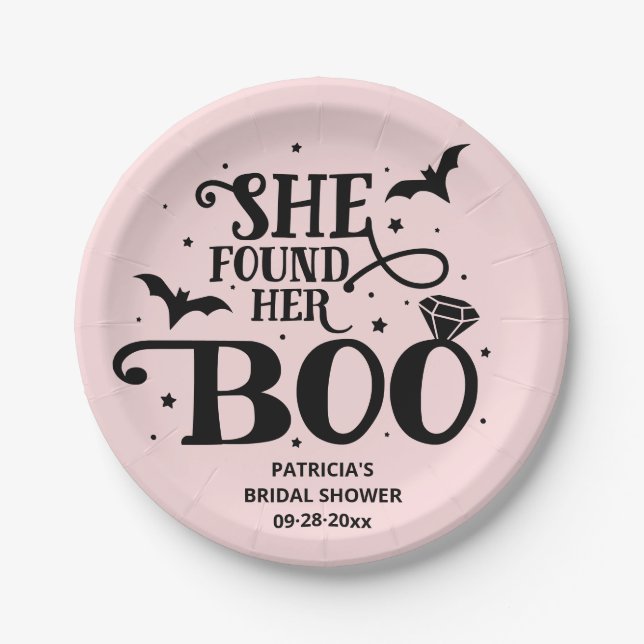 She Found Her Boo Halloween Bridal Shower Paper Pl Paper Plate (Front)