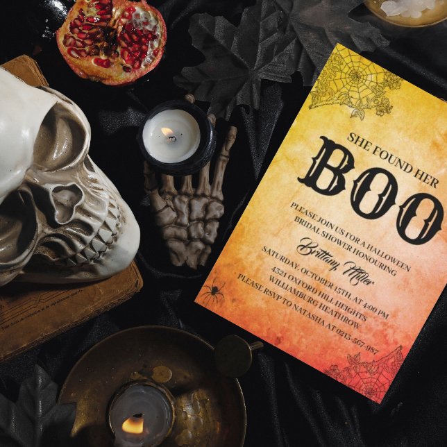 She Found Her Boo Orange Halloween Bridal Shower Invitation (Creator Uploaded)