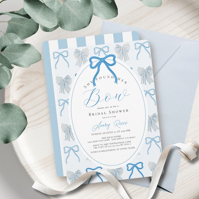 She found her Bow Blue Ribbon Bridal Shower Invitation (Creator Uploaded)