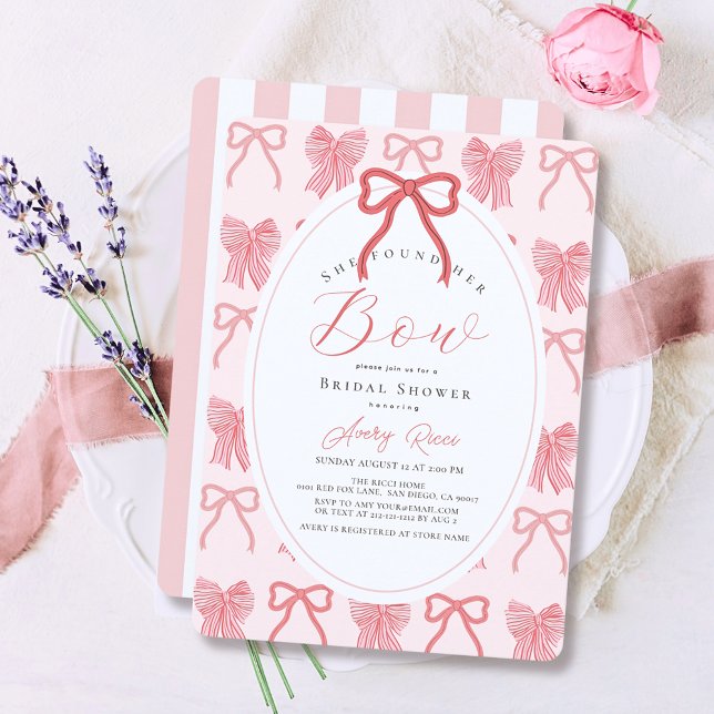She found her Bow Pink Ribbon Bridal Shower Invitation (Creator Uploaded)