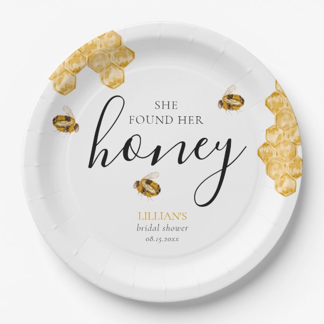 She Found Her Honey Bee Bridal Shower  Paper Plate (Front)