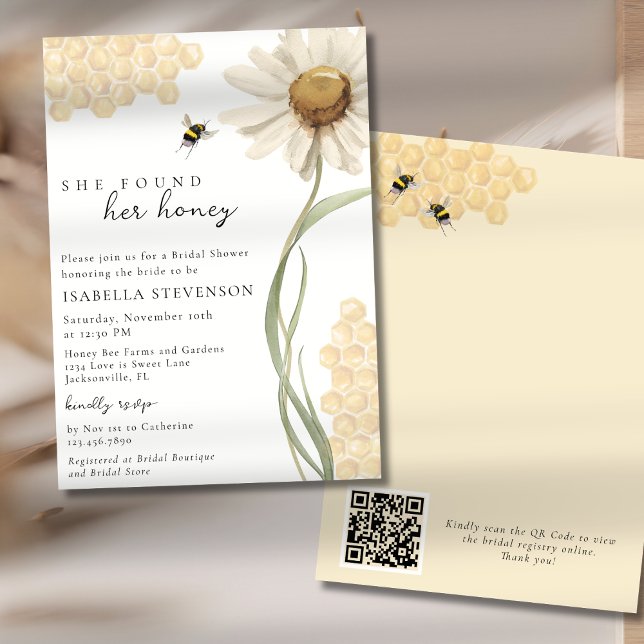 She Found Her Honey Bee Bridal Shower QR Code Invitation (Creator Uploaded)