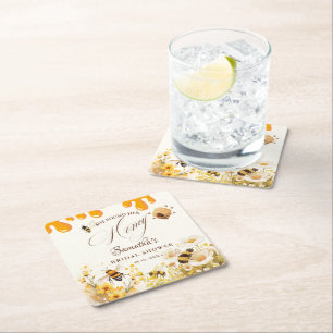 She found her honey Bee bridal shower Square Paper Coaster