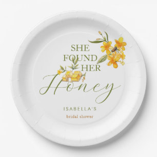 She Found Her Honey Bee Floral Bridal Shower Paper Plate