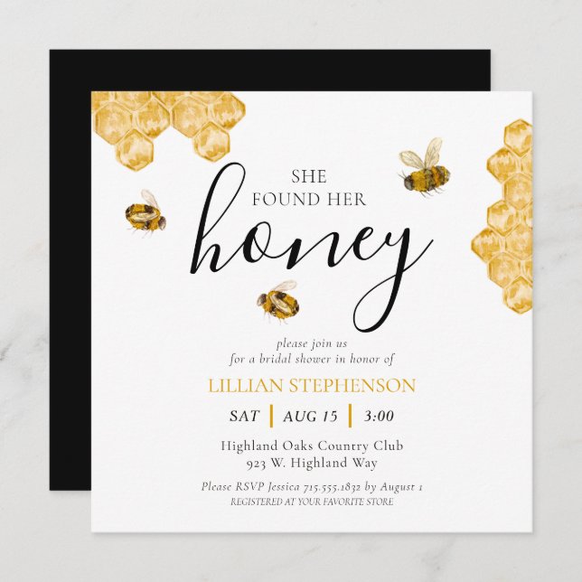 She Found Her Honey Bee Themed Bridal Shower Invitation (Front/Back)